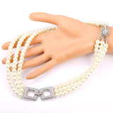 U7 White Pearl Necklace Multi Layers Luxury Simulated Pearl Wedding Jewelry