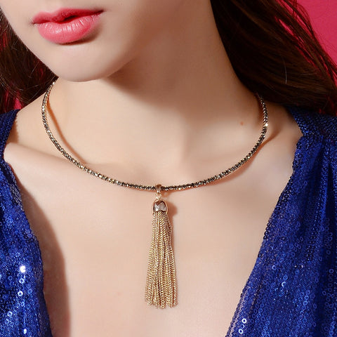 Viennois  Coffee Gold Collar Necklaces Tassel Pendant