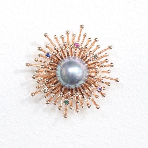 Vintage Delicate Inlaid Multicolor Stone Flower Brooch