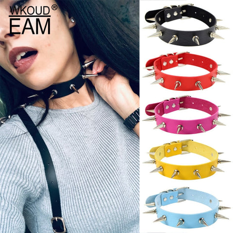 WKOUD EAM European And American Style Harajuku Punk Abdomen Belt PU Creative Necklace Rivet Tip ZE084