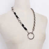 WKOUD EAM Temperament Metal Chain Split Joint Spliced PU Leather Cool Personality Necklaces LD029