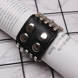 WKOUD EAMSpring Summer Temperament Black Chain Rivet Split Joint Pu Leather Bracelet