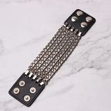 WKOUD EAMSpring Summer Temperament Black Chain Rivet Split Joint Pu Leather Bracelet