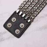 WKOUD EAMSpring Summer Temperament Black Chain Rivet Split Joint Pu Leather Bracelet