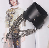 WKOUD EAM Temperament Metal Chain Split Joint Pu Leather Women Bracelet