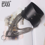 WKOUD EAM Temperament Metal Chain Split Joint Pu Leather Women Bracelet