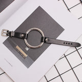 WKOUD EAM Temperament Metal Pu Leather Split Joint Cool Buckle Bracelet