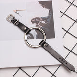 WKOUD EAM Temperament Metal Pu Leather Split Joint Cool Buckle Bracelet