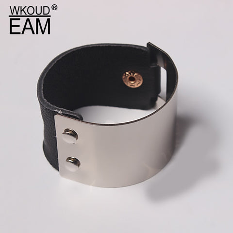 WKOUD EAM Spring Summer Temperament Metal Split Joint Pu Leather Personality Bracelet