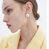 WKOUD EAM Chain Imitation Pearl Brief Personality Earrings