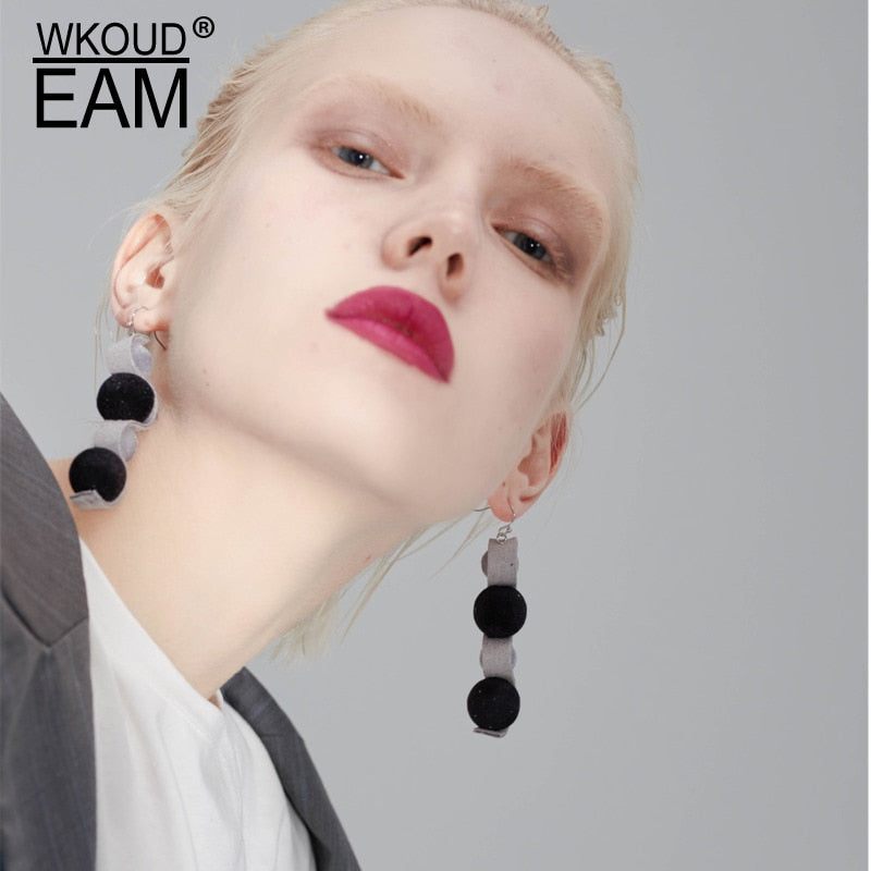 WKOUD EAM Hit Color Hair Ball Personality Earrings