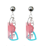 WKOUD EAM 2Metal Steel Ball Heart Shape Personality Earrings