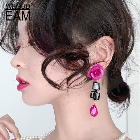 WKOUD EAM Rainstone Petal Shape Brief Temperament Earrings