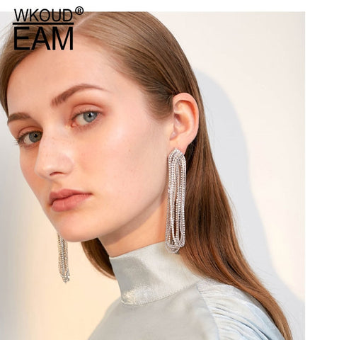 WKOUD EAM Rhinestone Tassel Brief Temperament Earrings