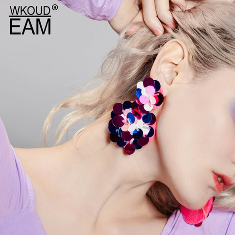 WKOUD EAM Sequin Colored Flowers Personality Earrings