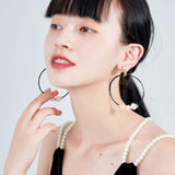 WKOUD EAM Simple Imitation Pearl Black Circle Earrings