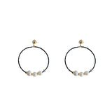 WKOUD EAM Simple Imitation Pearl Black Circle Earrings