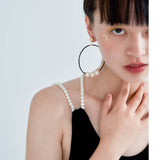 WKOUD EAM Simple Imitation Pearl Black Circle Earrings