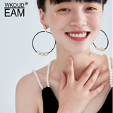 WKOUD EAM Simple Imitation Pearl Black Circle Earrings