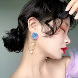 WKOUD EAMSimple S curve imitation pearl metal Earrings