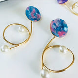 WKOUD EAMSimple S curve imitation pearl metal Earrings