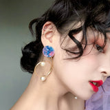 WKOUD EAMSimple S curve imitation pearl metal Earrings