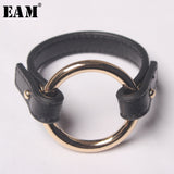 WKOUD EAM Temperament Black leather round Bracelet