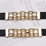 WKOUD EAM Temperament Black leather stitching metal chain dark buckle bracelet