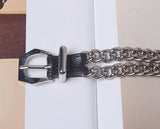 WKOUD EAM Temperament Double Metal Chain Spell Leather Bracelet S#Z10101