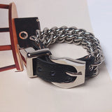 WKOUD EAM Temperament Double Metal Chain Spell Leather Bracelet S#Z10101