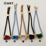 WKT WT-B390 Nylon Rope Chain Jewelry Irregular Shape Natural Druzy Geode Bracelets