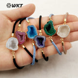 WKT WT-B390 Nylon Rope Chain Jewelry Irregular Shape Natural Druzy Geode Bracelets