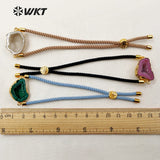 WKT WT-B390 Nylon Rope Chain Jewelry Irregular Shape Natural Druzy Geode Bracelets