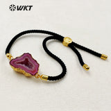 WKT WT-B390 Nylon Rope Chain Jewelry Irregular Shape Natural Druzy Geode Bracelets