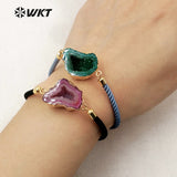 WKT WT-B390 Nylon Rope Chain Jewelry Irregular Shape Natural Druzy Geode Bracelets