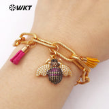 WKT WT-B392 Cool Electroplated Bracelets with Mini Cute Micro Pave Ladybug Tassel Charms