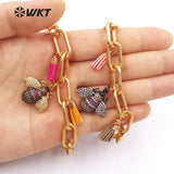 WKT WT-B392 Cool Electroplated Bracelets with Mini Cute Micro Pave Ladybug Tassel Charms