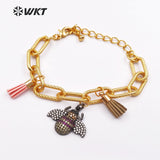 WKT WT-B392 Cool Electroplated Bracelets with Mini Cute Micro Pave Ladybug Tassel Charms