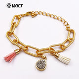 WKT WT-B393 Mini Pendants Heart Shape Tassel Adjustable Bangles Bracelet