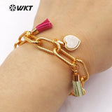 WKT WT-B393 Mini Pendants Heart Shape Tassel Adjustable Bangles Bracelet