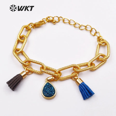 WKT WT-B393 Mini Pendants Heart Shape Tassel Adjustable Bangles Bracelet