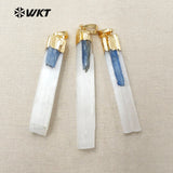 WKT WT-P1310 24K Metal Electroplated Selenite with Blue Kyanite Stone Necklace Pendant