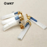 WKT WT-P1310 24K Metal Electroplated Selenite with Blue Kyanite Stone Necklace Pendant