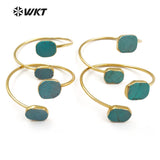 WT-B097 Gold Electroplated Adjustable Green Howllite Natural Green Stone Adjustable Bangle