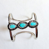 WT-B244 Tibetan Cuff Natural howlite triple howlite big cuff bangle in silver trim silver bracelet