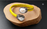WT-B278 5pcs/lot Genuine Leather Bangle Pearl Adjustable Bangle