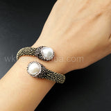 WT-B278 5pcs/lot Genuine Leather Bangle Pearl Adjustable Bangle