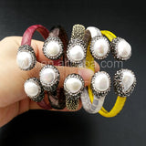 WT-B278 5pcs/lot Genuine Leather Bangle Pearl Adjustable Bangle