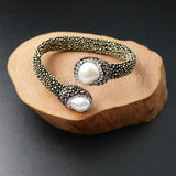 WT-B278 5pcs/lot Genuine Leather Bangle Pearl Adjustable Bangle