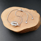 WT-B309 Silver Shell Link & Chain Bracelets Natural Cowrie Shell Connector Bracelet